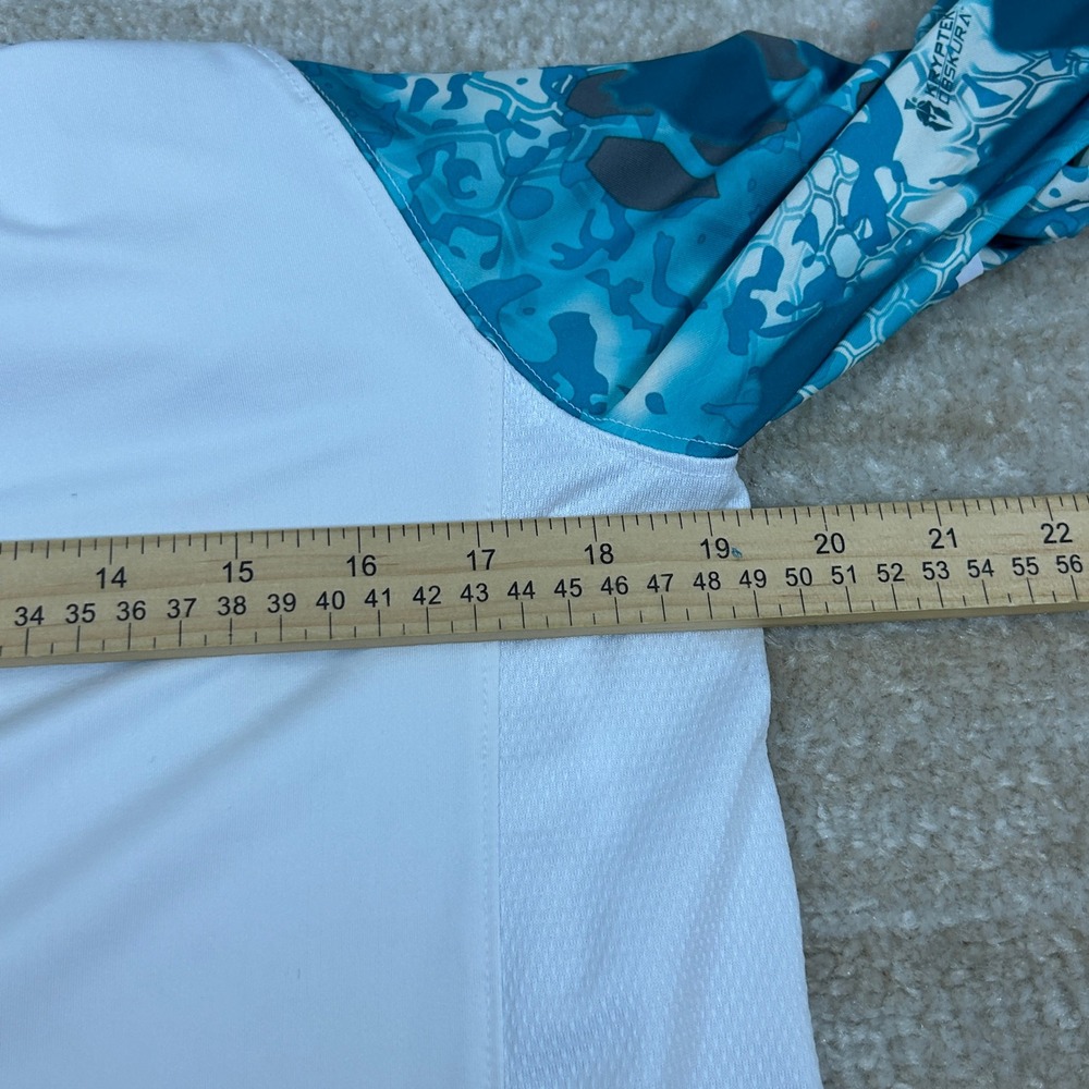 Huk Fishing Shirt Mens Small White Teal Camo Raglan Performance Long Sleeve Tee - Picture 6 of 8
